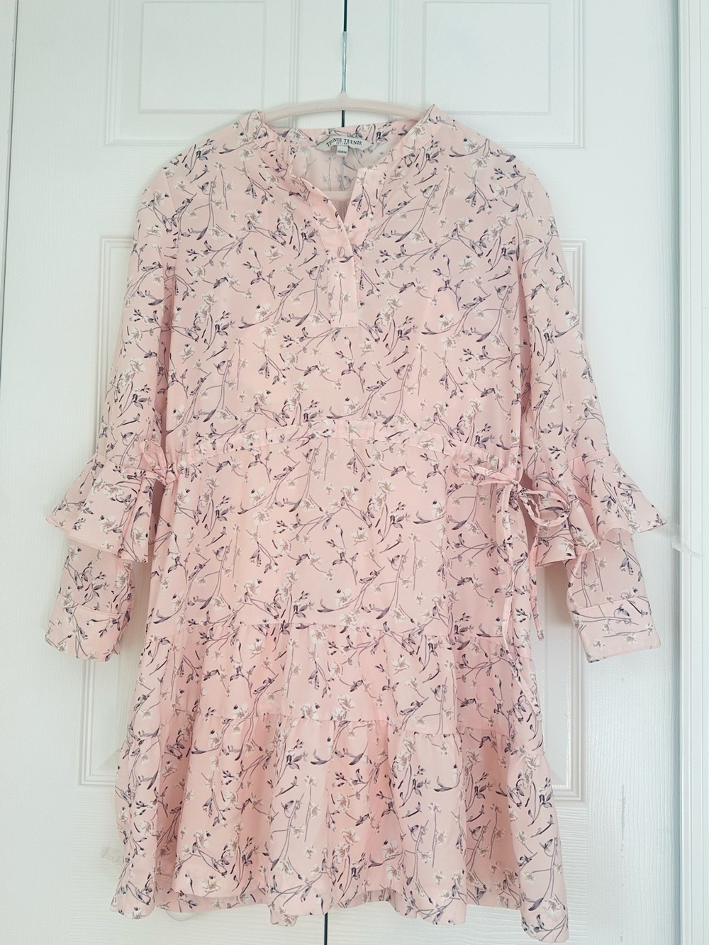 UK Floral Ruffle Hem Long-Sleeve Shift Dress - Light Pink, Teenie Weenie Size6/M